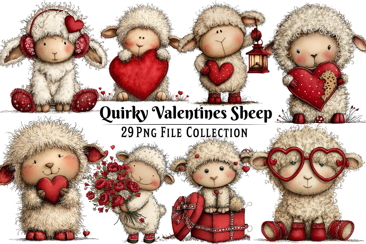 Quirky Valentines Sheep Clipart, an Illustration by Dream Creation (Photo 1 of 6)