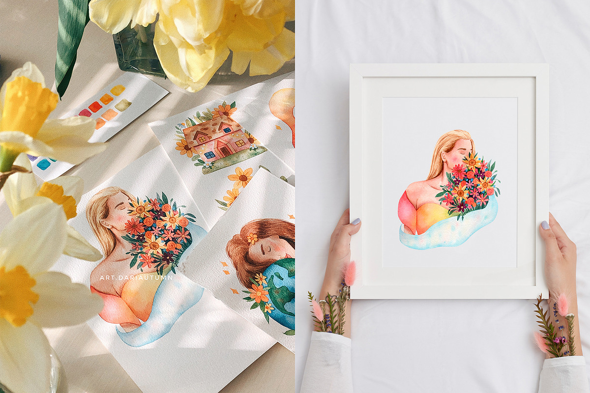 Earth Peace Love Watercolor Set, a Person Illustration by Art Dari Autumn (Photo 3 of 12)