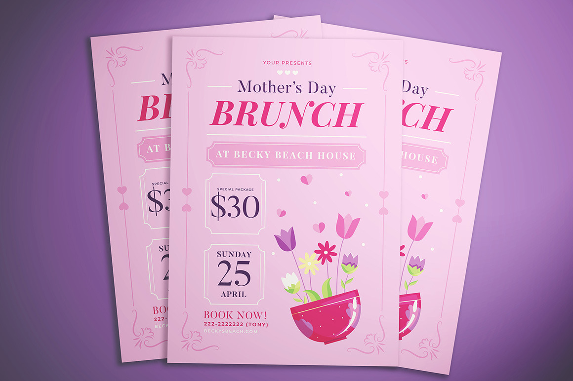 Mother's Day Brunch Flyer, a Flyer Template by Gumico Studio.