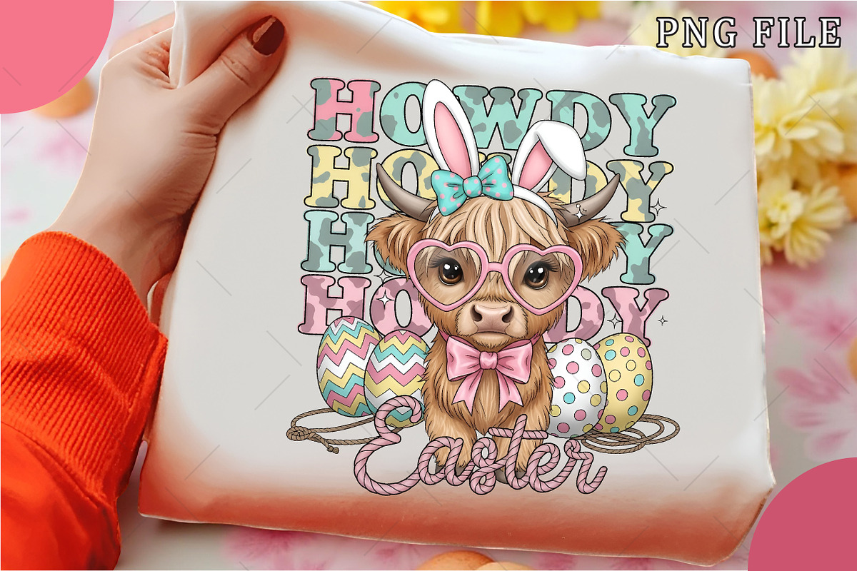 Howdy Easter, Easter Highland Cow PN, an Illustration by OK Design (Photo 1 of 6)