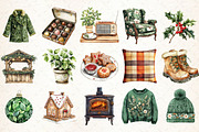 Winter Cozy Green Cottage Clipart, an Illustration by Libby Wishes (Thumbnail 4 of 9)