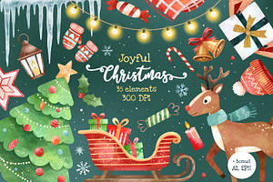Merry Christmas Watercolor clipart, an Illustration by Hanna's ArtLab