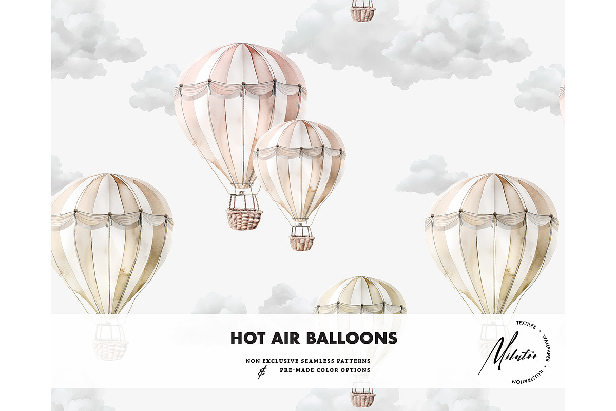 Hot air Balloons seamless pattern, a Pattern Graphic by Milatoo (Photo 3 of 6)