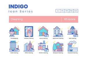 65 Cleaning Icons - Indigo Series