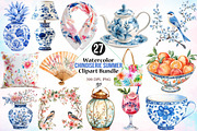 Watercolor Chinoiserie Summer Clipar, an Illustration by Canvas Craft (Thumbnail 1 of 3)