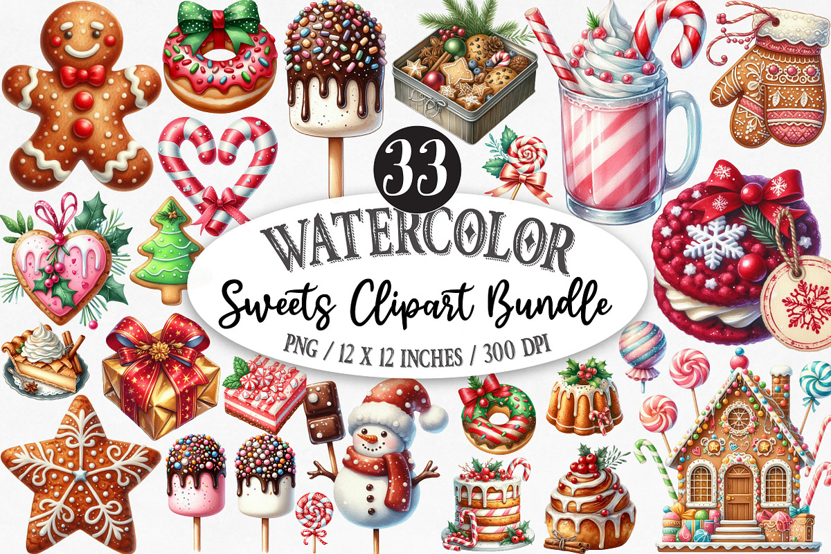 Watercolor Sweets Clipart, an Illustration by Designking (Photo 1 of 5)