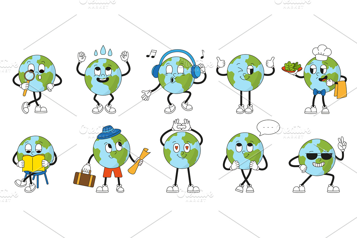 Groovy earth planet character. Retro, an Illustration by Valerie Bodnar