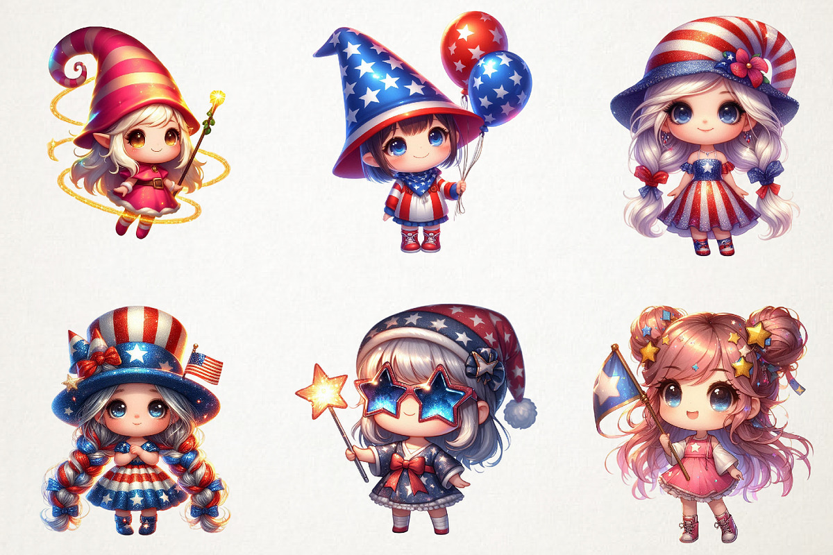 4th of July Cute Chibi Girl Gnome Su, a Seasonal Illustration by RobertsArt (Photo 2 of 7)