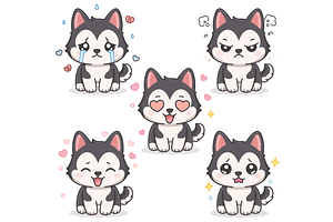 Kawaii Husky Dog Expression Set, an Animal Illustration by Artpon Illustration