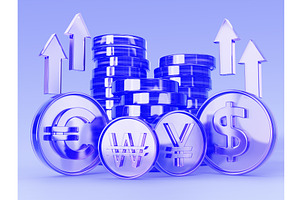Hologram glass coin stacks with up, a Finance Illustration by Marozhkastudio