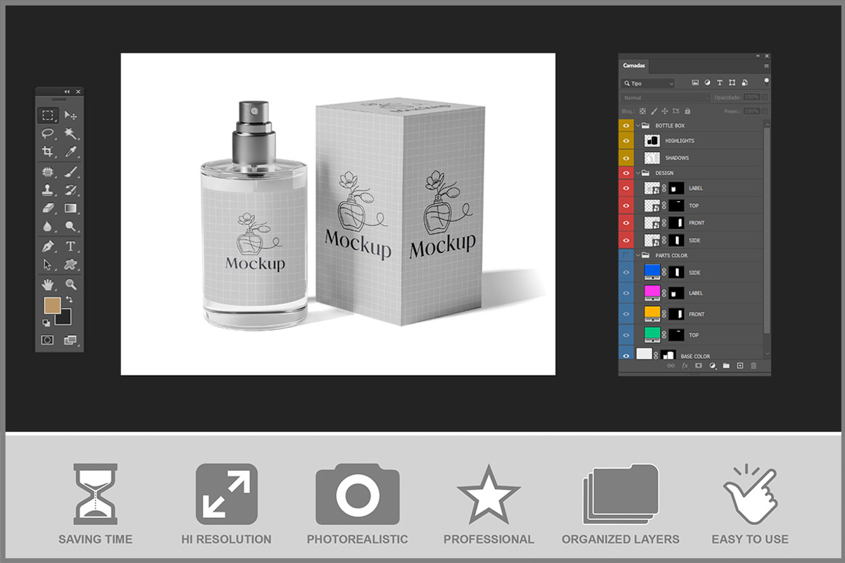 Glass Bottle Perfume Metallic At PSD, a Product Mockup by Bruno's Shop (Photo 3 of 4)