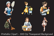 Housekeeper Watercolor Cliparts, an Illustration by RobertsArt (Thumbnail 2 of 4)