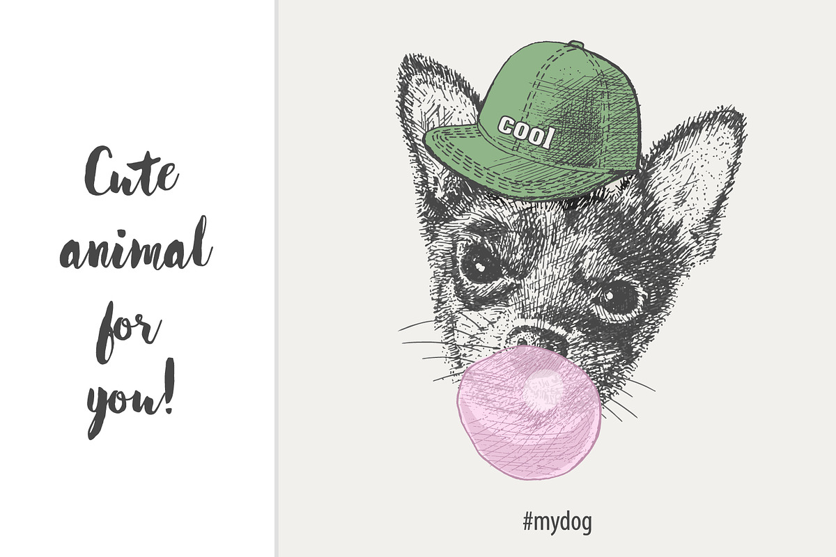dog rapper cap inflates chewing gum, an Object Graphic by Danya