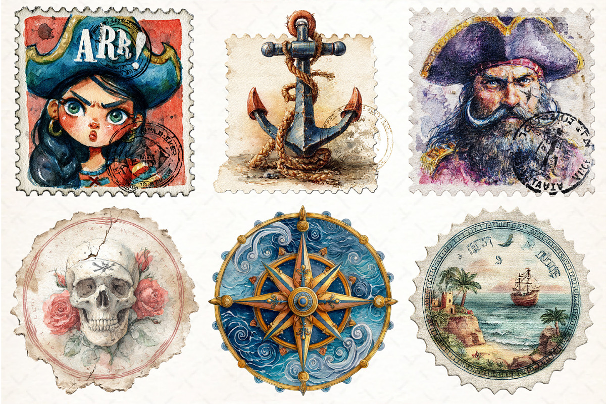 Nautical Pirates Postage Clipart, an Illustration by Pixels.Craft (Photo 3 of 7)