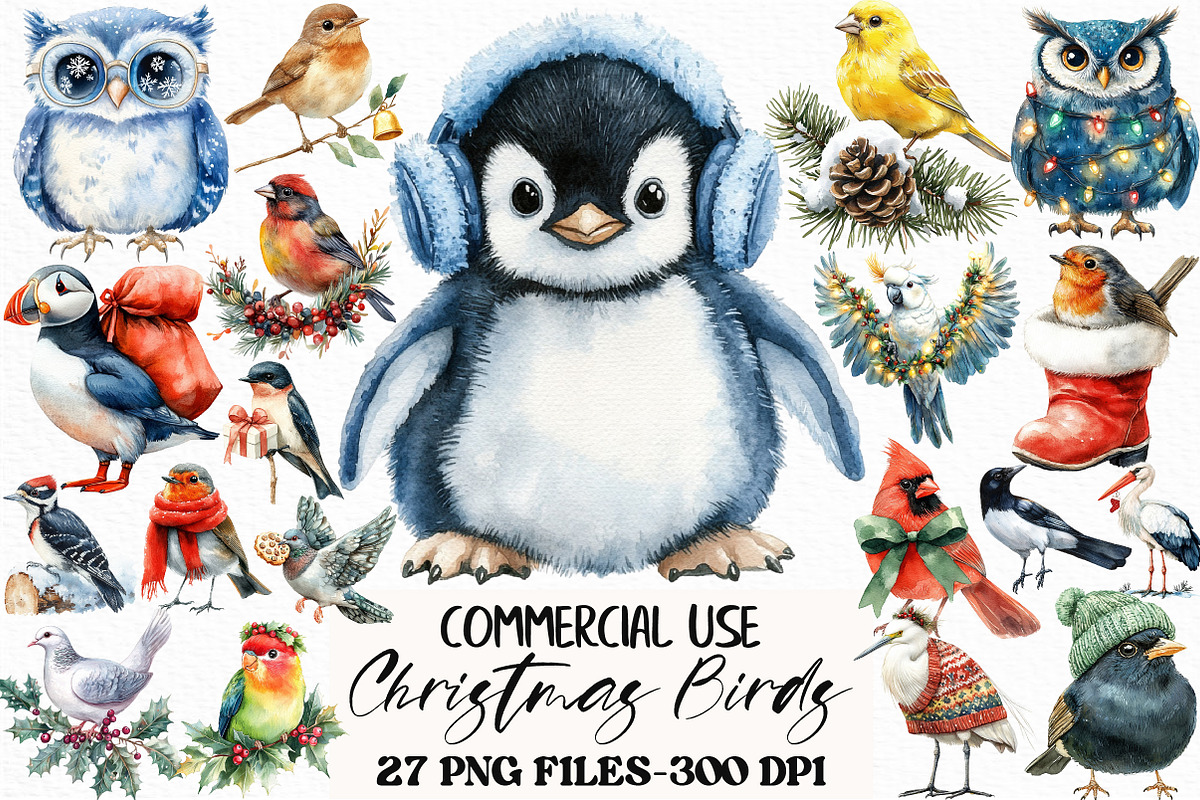 Christmas Birds Sublimation Clipart, an Illustration by Craft Nest (Photo 1 of 6)