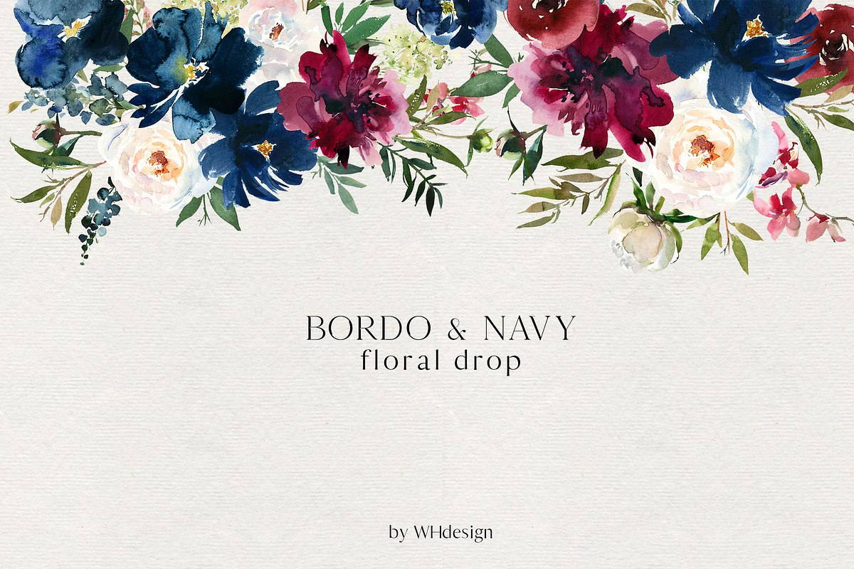 Bordo & Navy Watercolor Flowers PNG, a Decorative Illustration by whiteheartdesign (Photo 5 of 9)