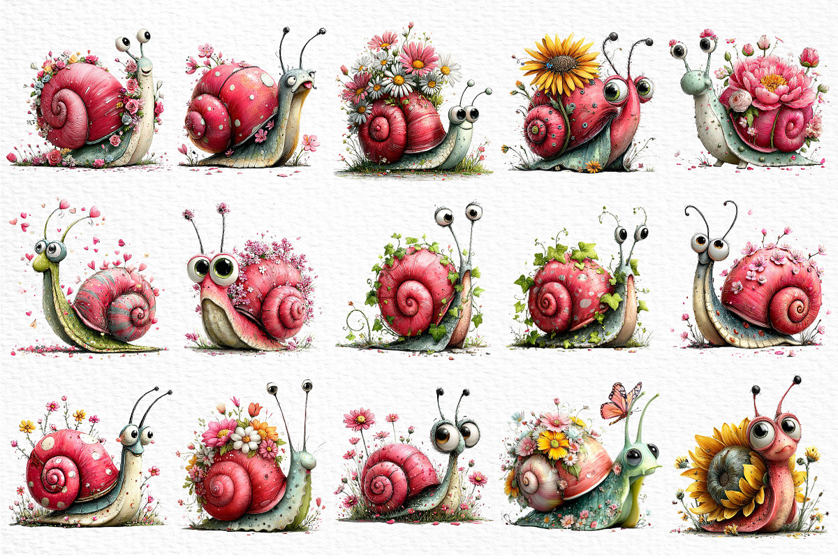 Whimsical Floral Snail Clipart, an Illustration by Craft Nest (Photo 6 of 12)