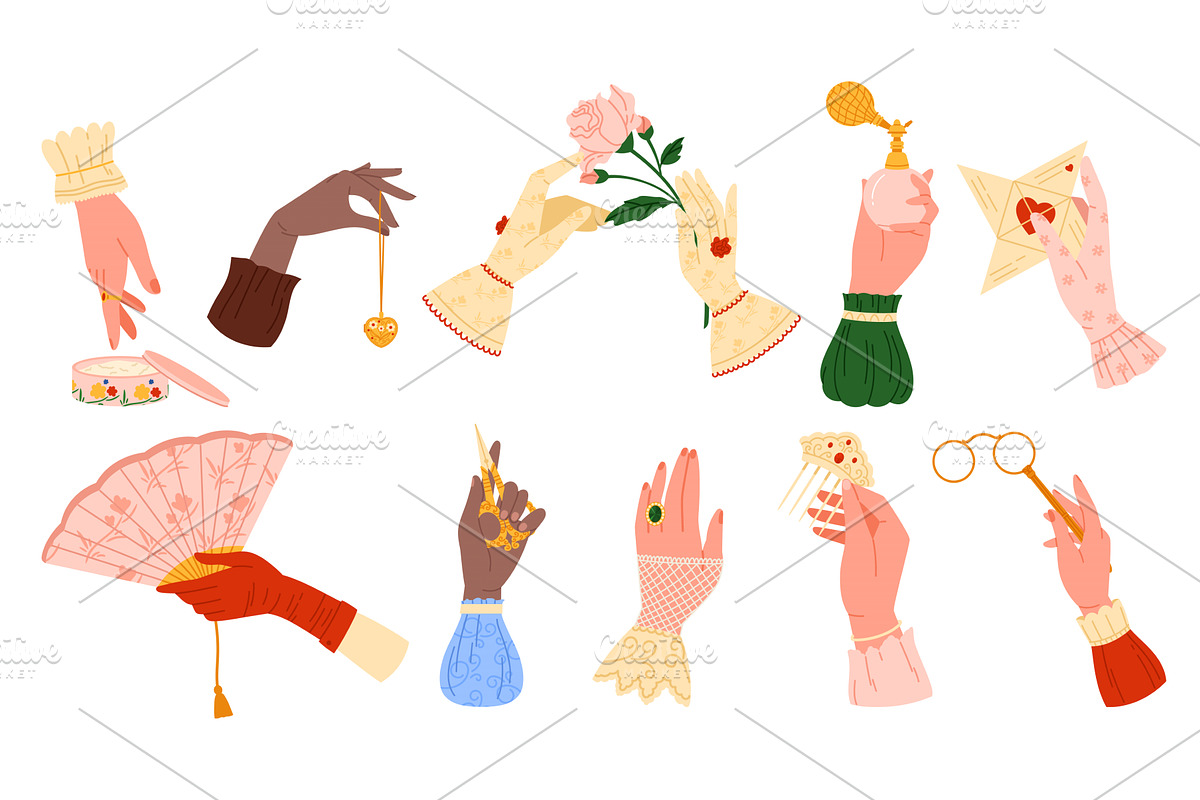 Victorians era fashion set, hand of, an Object Illustration by Flashvector