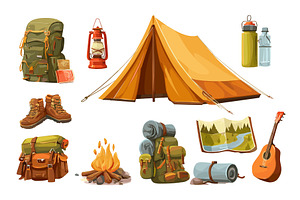 Hiking cartoon equipment. Summer, an Object Illustration by Stock-Smart-Start
