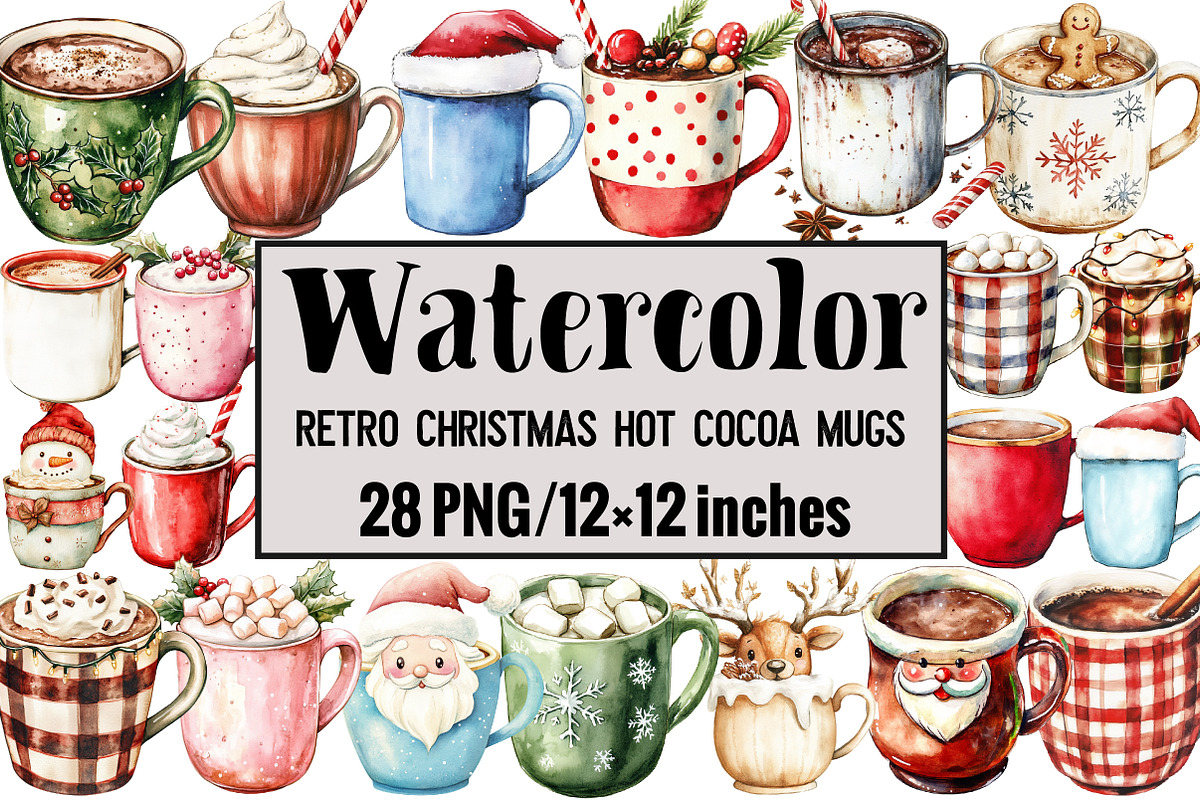 Retro Christmas Hot Cocoa Mugs, an Illustration by Design Market (Photo 1 of 3)