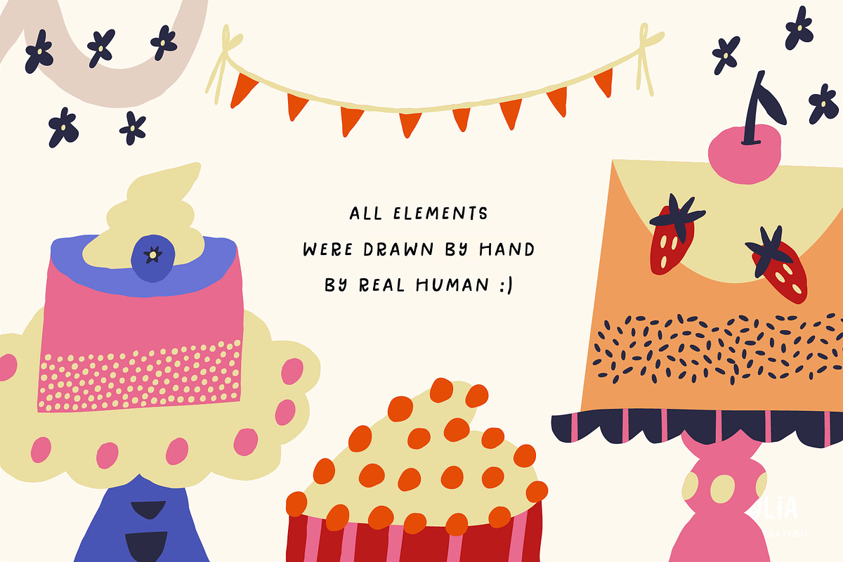 Piece of Cake Birthday Cake Clipart, a Decorative Illustration by Olia (Photo 14 of 19)