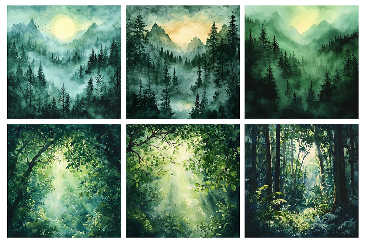 Watercolor Emerald Forest Digital Pa, a Texture Illustration by RobertsArt (Photo 4 of 6)