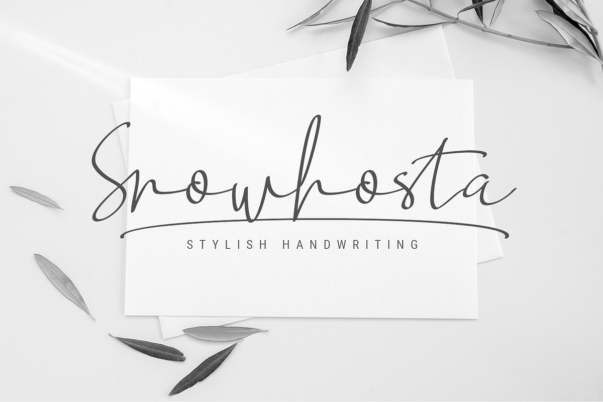 Snowhosta - handwritten script font, a Script Font by Fontcastle (Photo 1 of 7)