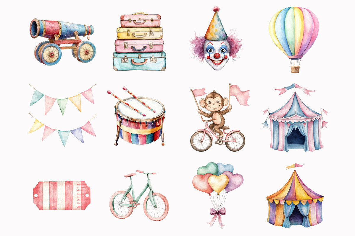Watercolor Traveling Circus Clipart, an Illustration by Design Market (Photo 4 of 4)