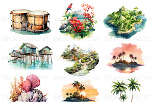 Watercolor Tropical Island Clipart