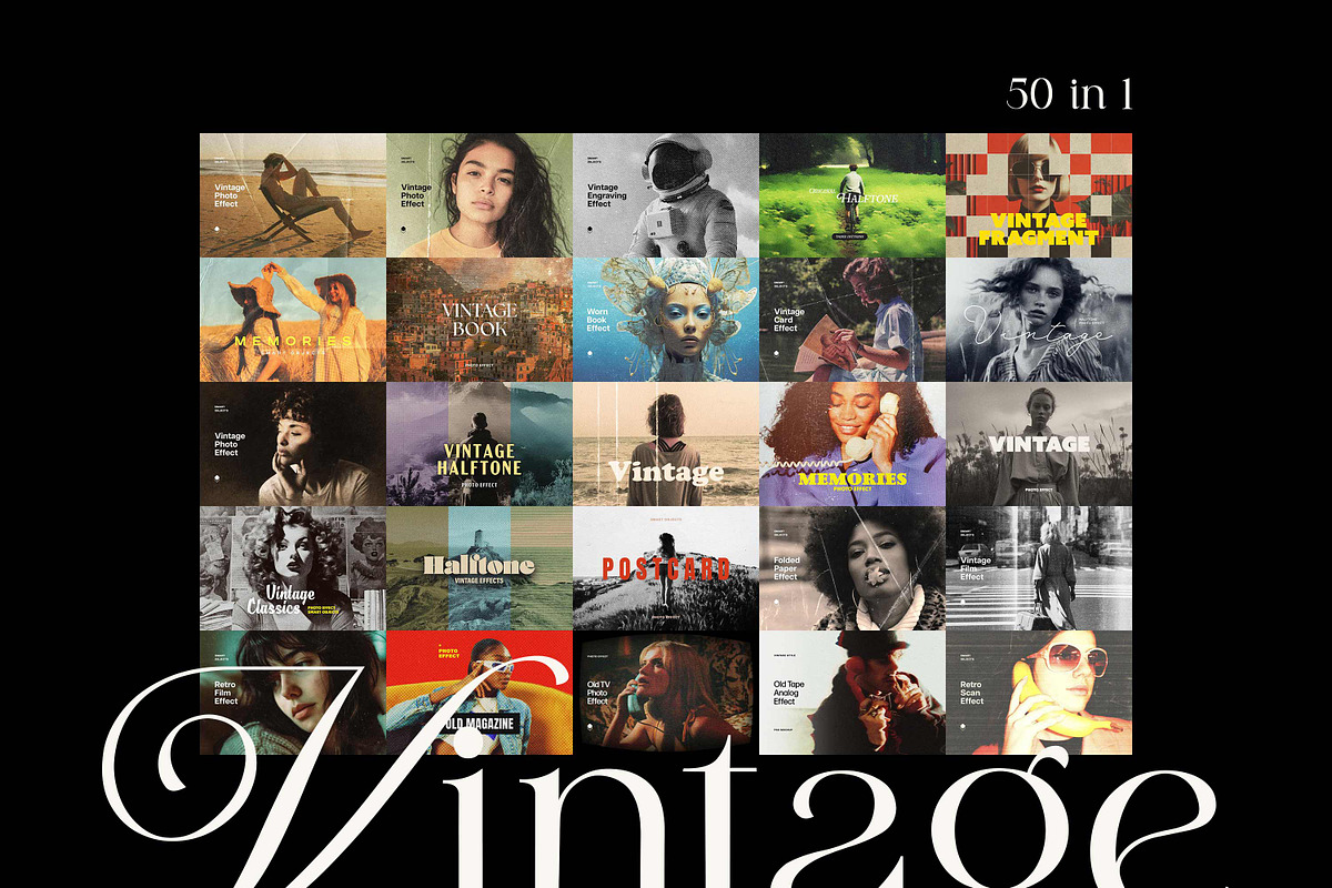 50 in 1 Vintage Effects Bundle, a Layer Style Add-On by pixelbuddha.net (Photo 2 of 54)
