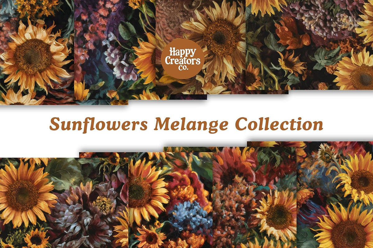 Sunflowers Melange Digital Papers #3, a Pattern Graphic by Happy Creators Co. (Photo 4 of 7)