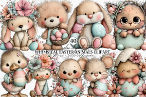 Whimsical Easter Animals Clipart PNG, an Illustration by Canvas Craft