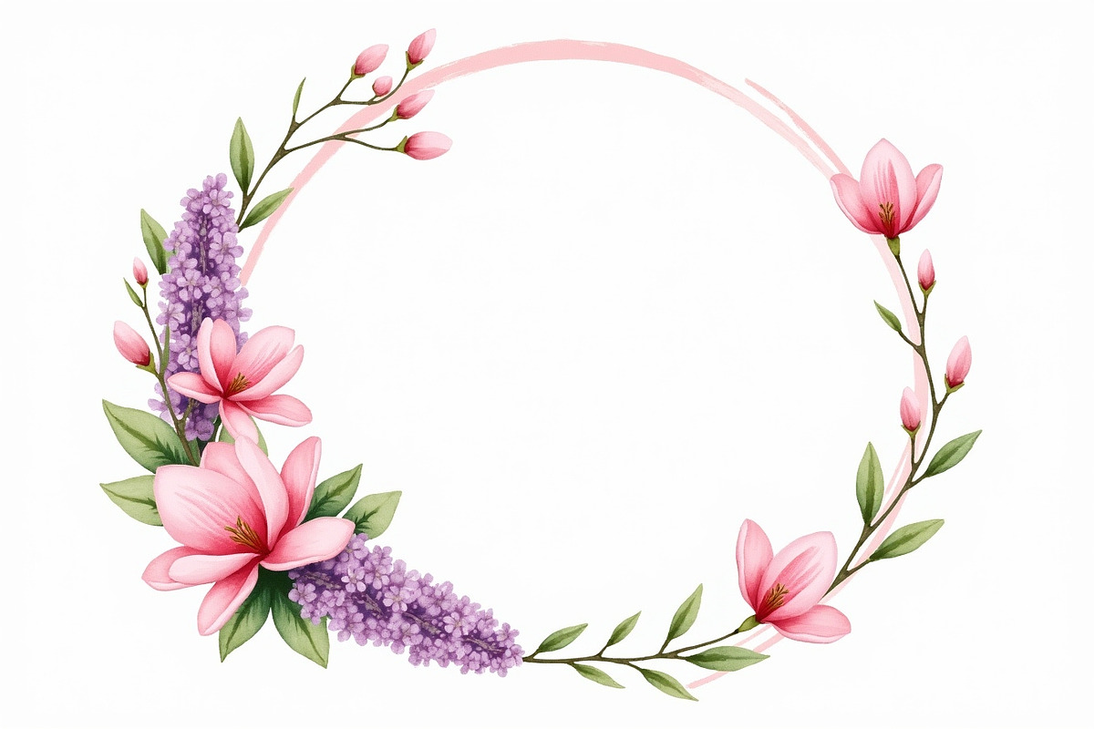 Pink Lavender Floral Wreath Bundle, an Illustration by BIPLOB EXPERT (Photo 6 of 14)