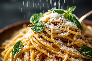 Delicious spaghetti aglio e olio wit, a Photo by Pixeness Studio