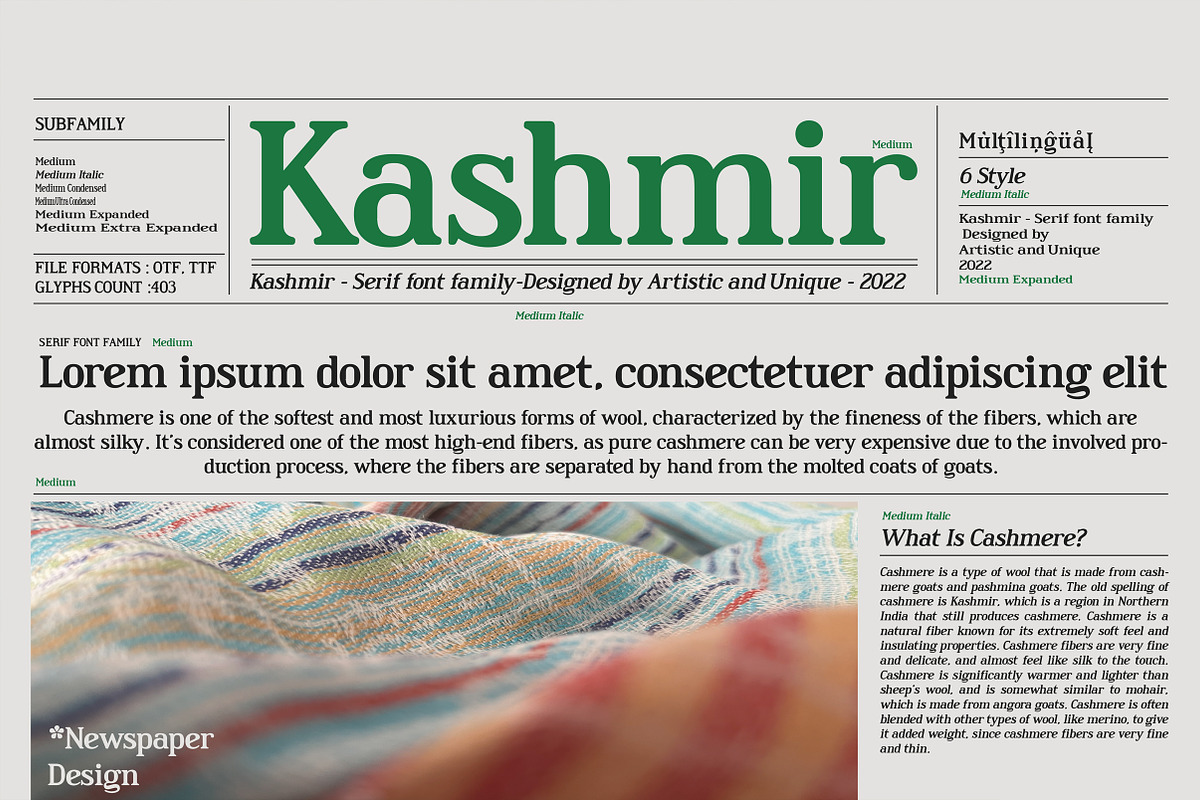 Kashmir - Serif font family, a Serif Font by Artistic & Unique (Photo 8 of 15)