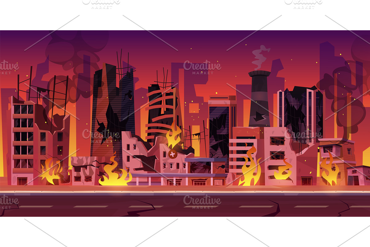 Burn city. Fire street burning, an Object Illustration by Stock-Smart-Start