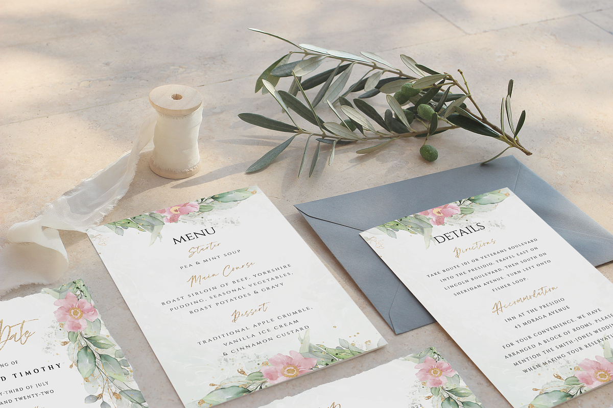 Eucalyptus Pink Floral Wedding Suite, an Invitation Template by R Whitehurst Design (Photo 4 of 5)