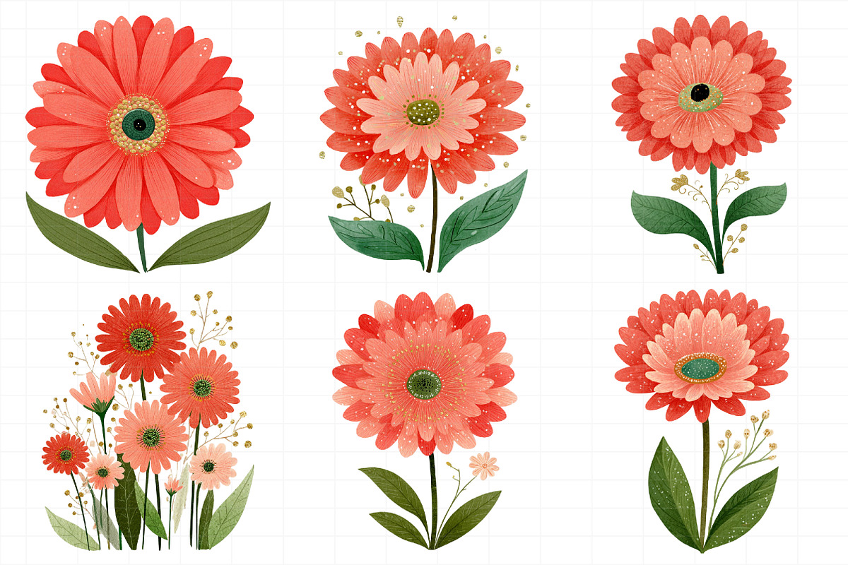 Gerbera Daisy Red & White Clipart, an Illustration by Daily.Designs (Photo 4 of 5)