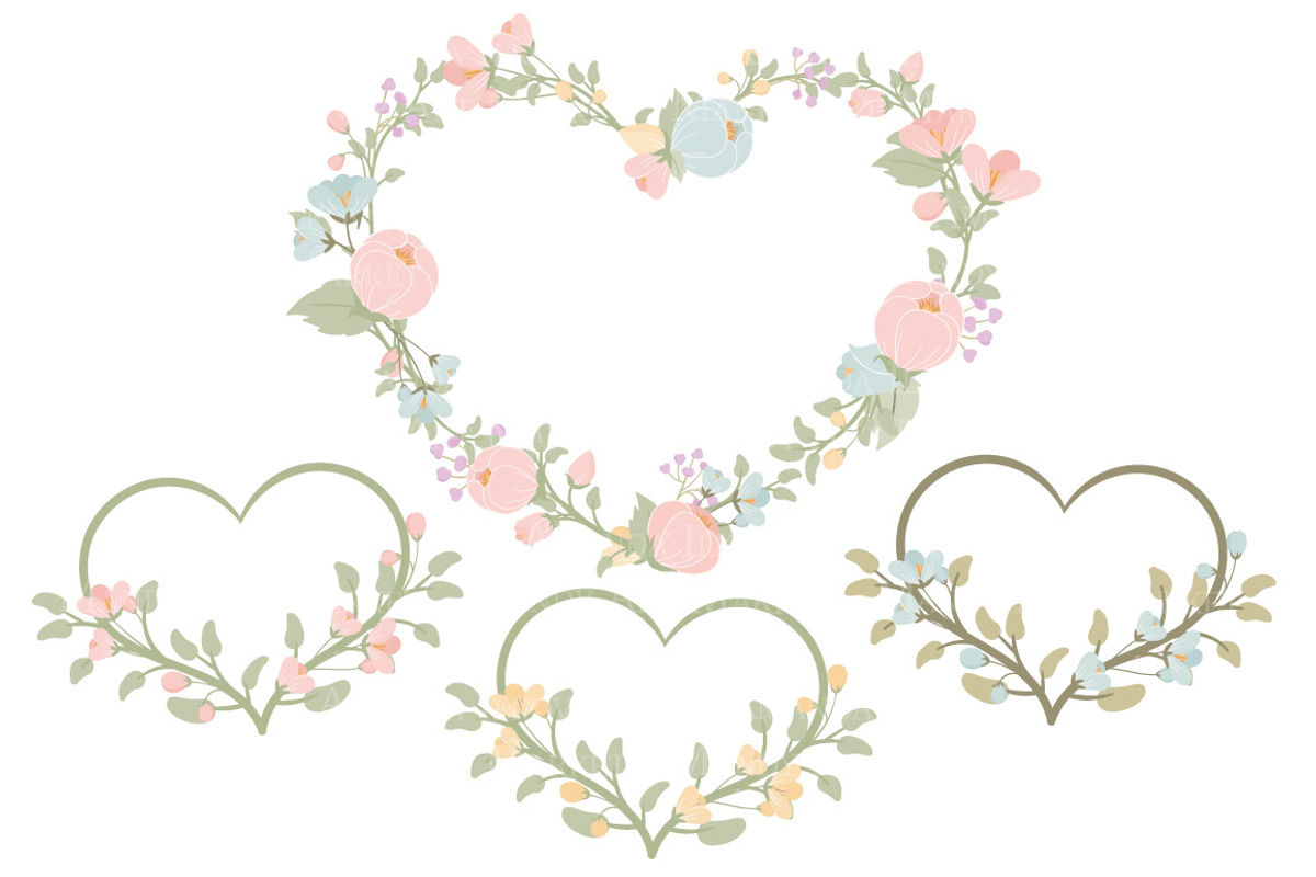 Pastel Floral Heart Wreath Vectors, an Illustration by Amanda Ilkov (Photo 3 of 5)