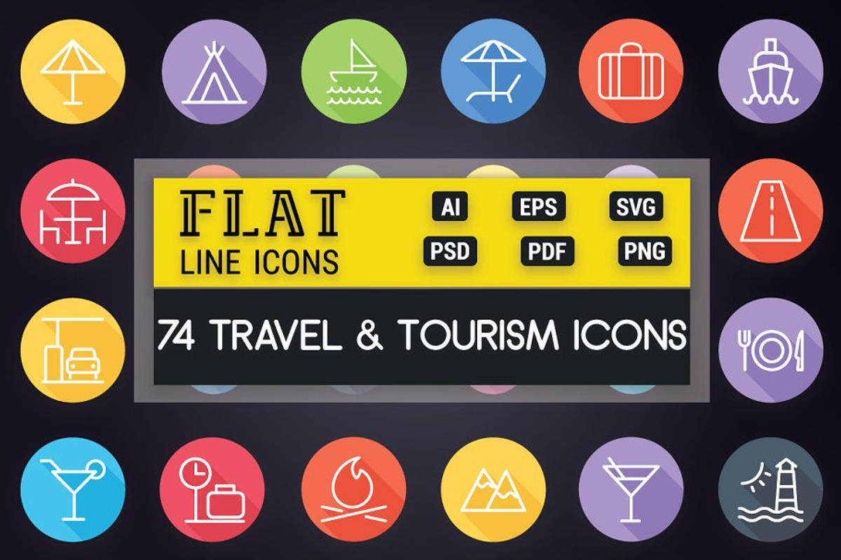 Travel and Tourism Flat Line Icons, an Outline Icon by FlatLineIcons (Photo 1 of 7)