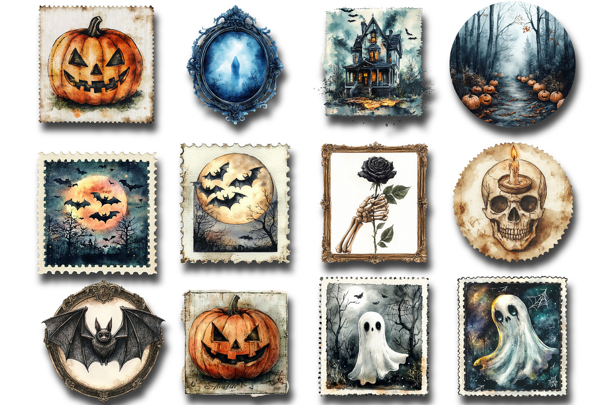 Vintage Halloween Postage Stamp Clip, an Illustration by Sublimation Artist (Photo 2 of 6)