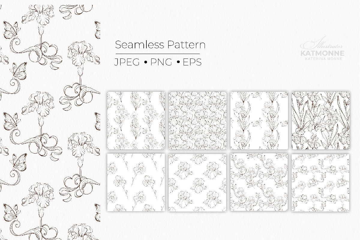 Iris Botanical Line Floral Vector, a Decorative Illustration by katmonne (Photo 12 of 14)