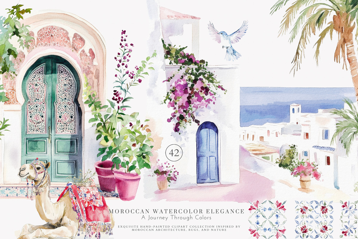 Moroccan decor watercolor clipart, a Decorative Illustration by Patishop Art (Photo 1 of 12)