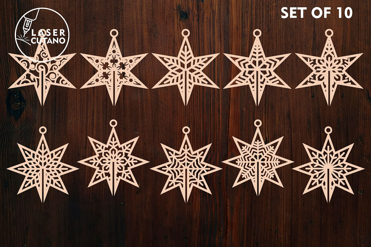 CHRISTMAS STARS Set, 3D Model Decor, a Templates & Theme by LaserCutano (Photo 2 of 6)