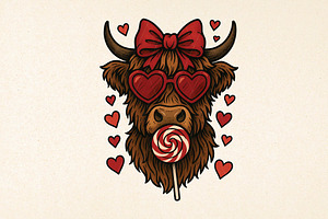 Highland Cow png, Valentine Coquette, an Illustration by DreamPrint404