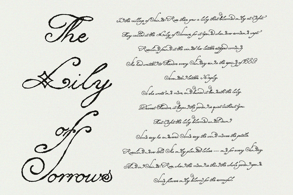 Lily of Sorrows - Spencerian Script, a Script Font by Lilithcollageart (Photo 7 of 8)