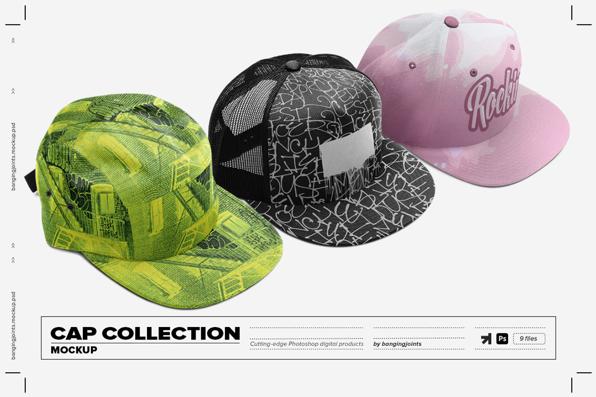 Cap Collection Mockup, a Merchandise Mockup by bangingjoints (Photo 1 of 6)