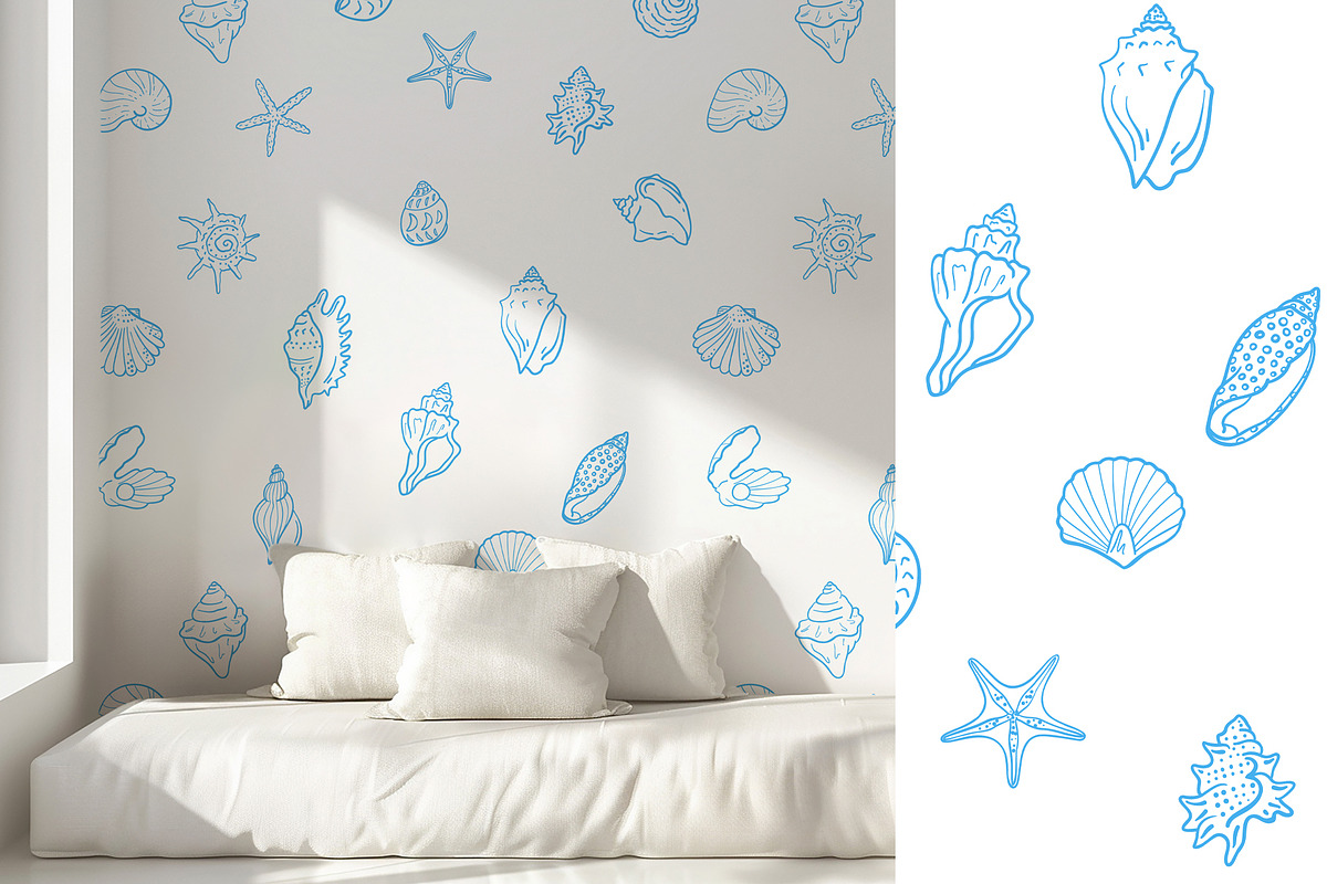 Seashells Lineart vector patterns, a Pattern Graphic by Carpet Tapete Pretzel (Photo 12 of 14)