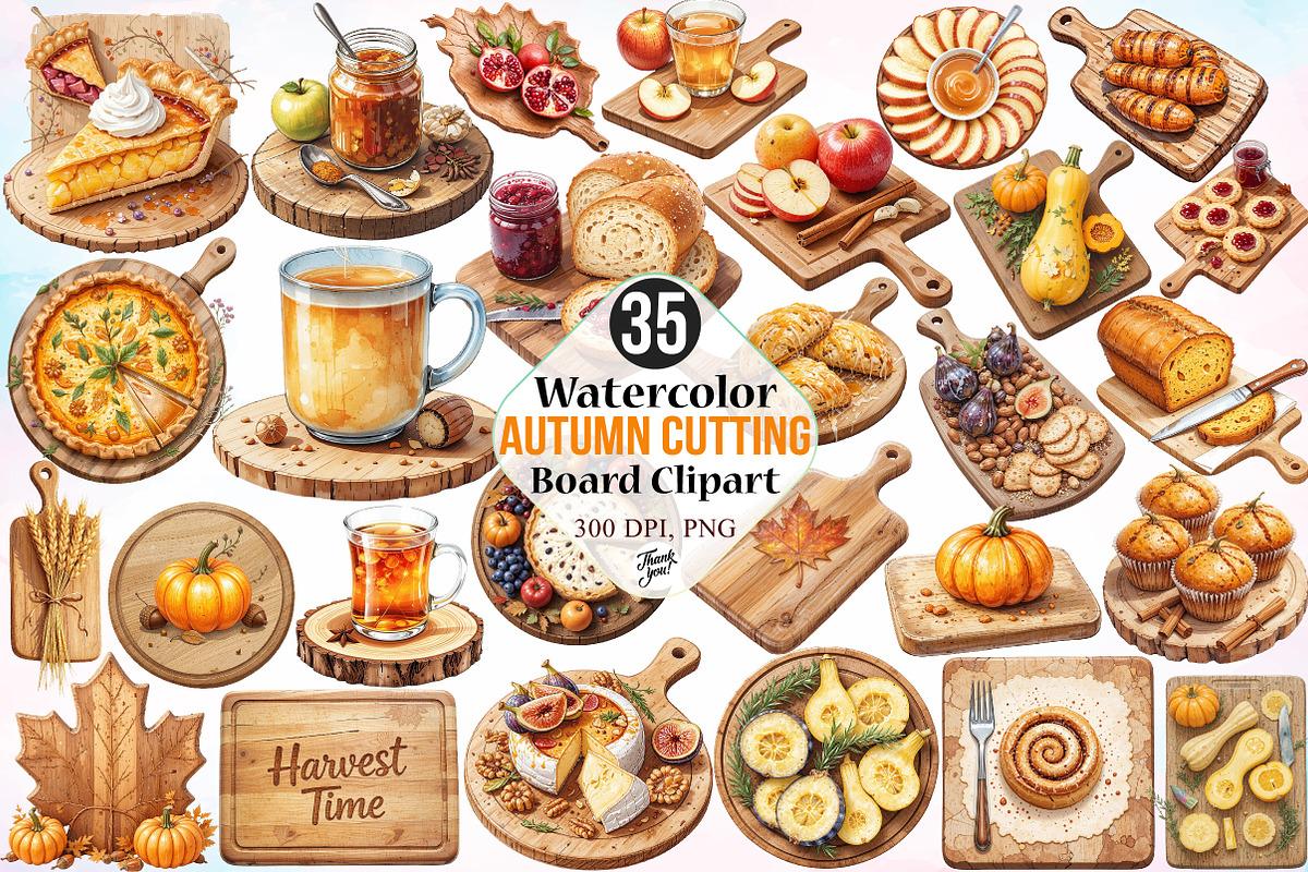 Watercolor Autumn Cutting Board PNG, a Seasonal Illustration by Canvas Craft (Photo 1 of 8)