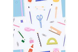 Cartoon stationery seamless pattern, an Education Illustration by LadadikArt